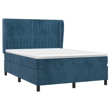 vidaXL Κρεβάτι Boxspring με Στρώμα Σκούρο Μπλε 140x200 εκ. Βελούδινο