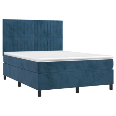 vidaXL Κρεβάτι Boxspring με Στρώμα Σκούρο Μπλε 140x190 εκ. Βελούδινο