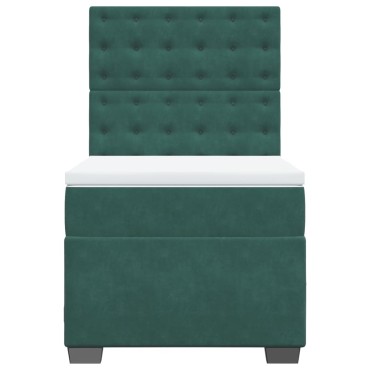 vidaXL Κρεβάτι Boxspring με Στρώμα Σκούρο Πράσινο 90x200 εκ. Βελούδινο