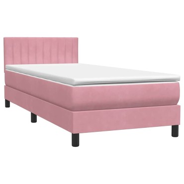 vidaXL Box Spring κρεβάτι με στρώμα ροζ 100x220 cm Βελούδινο