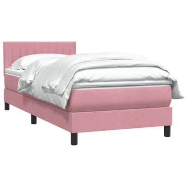 vidaXL Box Spring κρεβάτι με στρώμα ροζ 100x220 cm Βελούδινο