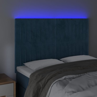 vidaXL Κεφαλάρι Κρεβατιού LED Σκούρο Μπλε 144x5x118/128cm Βελούδινο 1 τεμ.