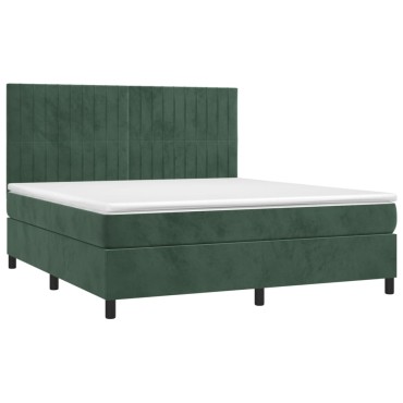 vidaXL Κρεβάτι Boxspring με Στρώμα & LED Σκ. Πράσινο 160x200εκ Βελούδο