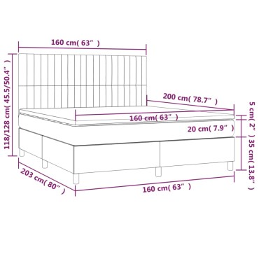 vidaXL Κρεβάτι Boxspring με Στρώμα & LED Σκ. Πράσινο 160x200εκ Βελούδο