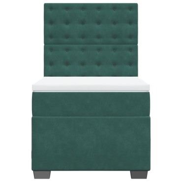 vidaXL Κρεβάτι Boxspring με Στρώμα Σκούρο Πράσινο 90x200 εκ. Βελούδινο