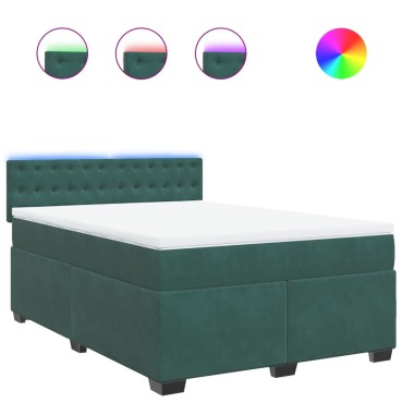 vidaXL Κρεβάτι Boxspring με Στρώμα Σκούρο Πράσινο 140x190εκ. Βελούδινο