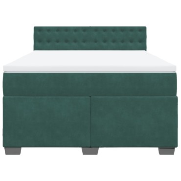 vidaXL Κρεβάτι Boxspring με Στρώμα Σκούρο Πράσινο 140x190εκ. Βελούδινο