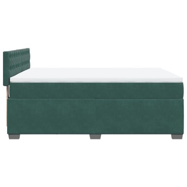 vidaXL Κρεβάτι Boxspring με Στρώμα Σκούρο Πράσινο 140x190εκ. Βελούδινο