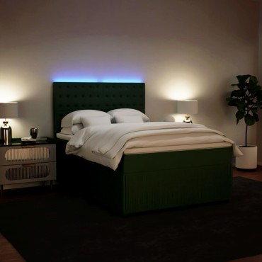 vidaXL Κρεβάτι Boxspring με Στρώμα Σκούρο Πράσινο 140x190εκ. Βελούδινο