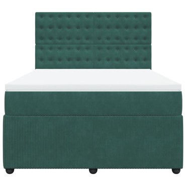 vidaXL Κρεβάτι Boxspring με Στρώμα Σκούρο Πράσινο 140x190εκ. Βελούδινο
