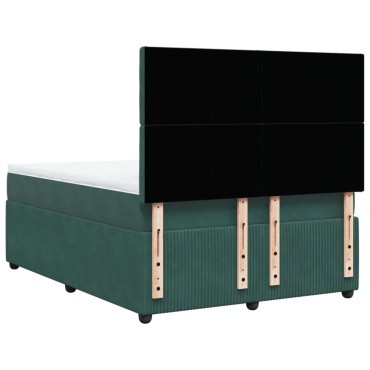 vidaXL Κρεβάτι Boxspring με Στρώμα Σκούρο Πράσινο 140x190εκ. Βελούδινο