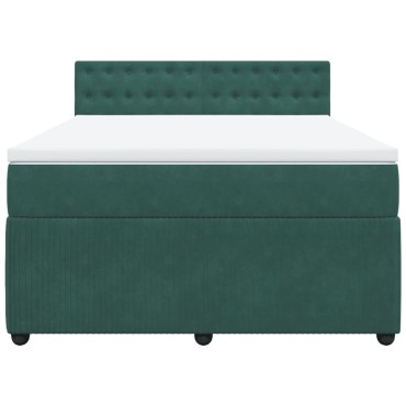 vidaXL Κρεβάτι Boxspring με Στρώμα Σκούρο Πράσινο 140x190εκ. Βελούδινο