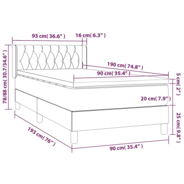 vidaXL Κρεβάτι Boxspring με Στρώμα Σκούρο Μπλε 90x190 εκ. Βελούδινο
