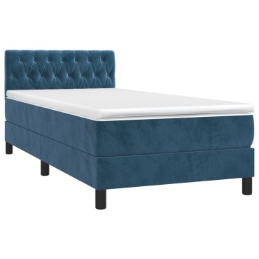 vidaXL Κρεβάτι Boxspring με Στρώμα Σκούρο Μπλε 90x200 εκ. Βελούδινο