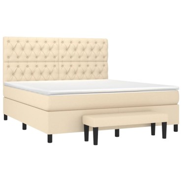 vidaXL Κρεβάτι Boxspring με Στρώμα Κρεμ 160x200 εκ. Υφασμάτινο