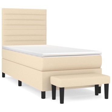 vidaXL Κρεβάτι Boxspring με Στρώμα Κρεμ 80x200cm Υφασμάτινο 1 τεμ. - Μονό