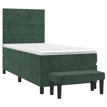 vidaXL Κρεβάτι Boxspring με Στρώμα Σκούρο Πράσινο 90x200 εκ. Βελούδινο