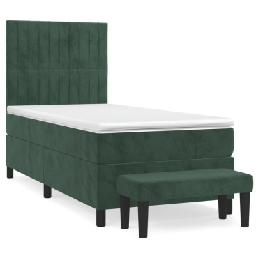 vidaXL Κρεβάτι Boxspring με Στρώμα Σκούρο Πράσινο 90x200 εκ. Βελούδινο