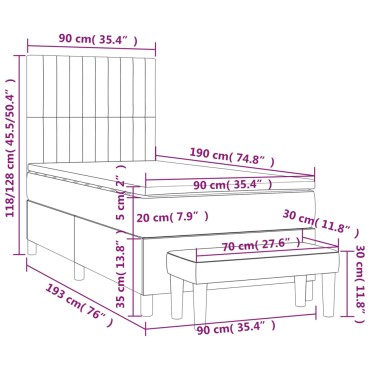 vidaXL Κρεβάτι Boxspring με Στρώμα Σκούρο Πράσινο 90x190 εκ. Βελούδινο