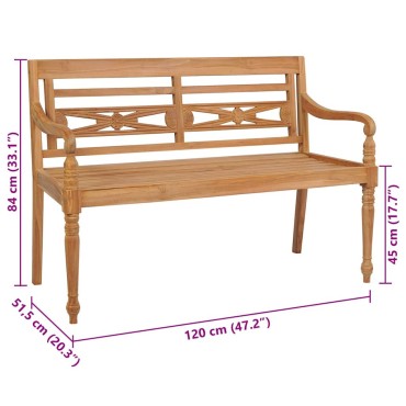 vidaXL Παγκάκι Batavia από Μασίφ Ξύλο Teak με Taupe Μαξιλάρι 120x51,5x84cm 1 τεμ.