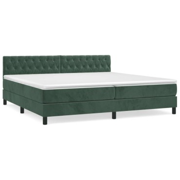 vidaXL Κρεβάτι Boxspring με Στρώμα Σκούρο Πράσινο 200x200εκ. Βελούδινο