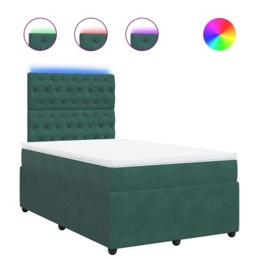 vidaXL Κρεβάτι Boxspring με Στρώμα Σκούρο Πράσινο 120x200εκ. Βελούδινο