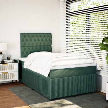 vidaXL Κρεβάτι Boxspring με Στρώμα Σκούρο Πράσινο 120x200εκ. Βελούδινο