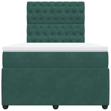vidaXL Κρεβάτι Boxspring με Στρώμα Σκούρο Πράσινο 120x200εκ. Βελούδινο