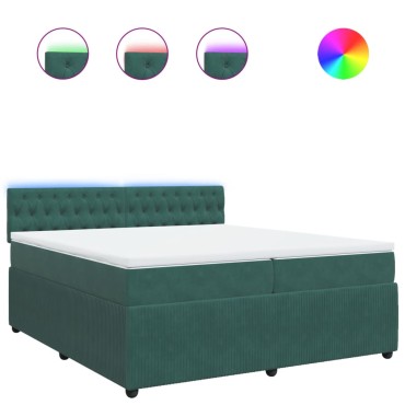 vidaXL Κρεβάτι Boxspring με Στρώμα Σκούρο Πράσινο 200x200εκ. Βελούδινο