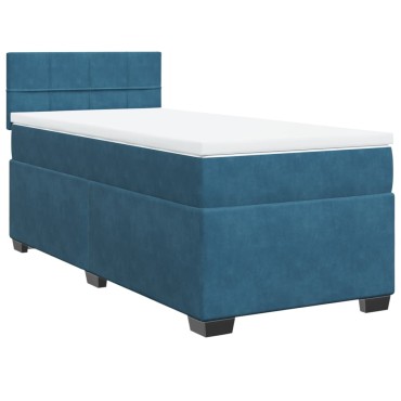 vidaXL Κρεβάτι Boxspring με Στρώμα Σκούρο Μπλε 90x200 εκ. Βελούδινο