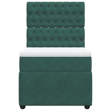 vidaXL Κρεβάτι Boxspring με Στρώμα Σκούρο Πράσινο 100x200εκ. Βελούδινο