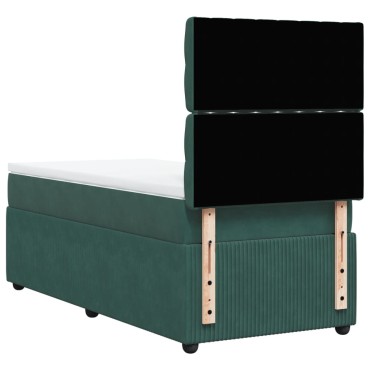 vidaXL Κρεβάτι Boxspring με Στρώμα Σκούρο Πράσινο 100x200εκ. Βελούδινο