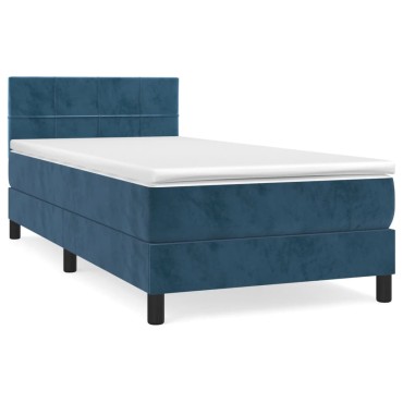 vidaXL Κρεβάτι Boxspring με Στρώμα Σκούρο Μπλε 90x200 εκ. Βελούδινο