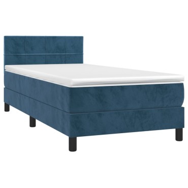 vidaXL Κρεβάτι Boxspring με Στρώμα Σκούρο Μπλε 90x200 εκ. Βελούδινο