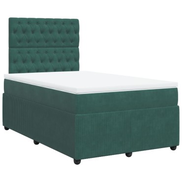 vidaXL Κρεβάτι Boxspring με Στρώμα Σκούρο Πράσινο 120x200εκ. Βελούδινο