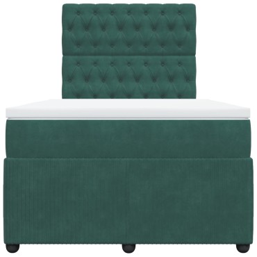 vidaXL Κρεβάτι Boxspring με Στρώμα Σκούρο Πράσινο 120x200εκ. Βελούδινο