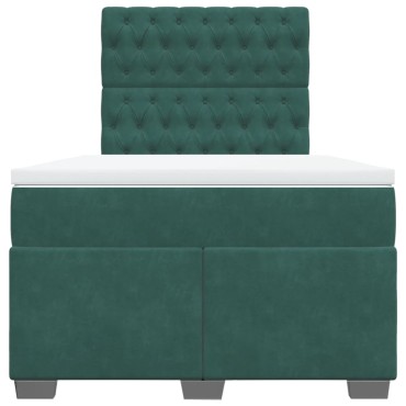 vidaXL Κρεβάτι Boxspring με Στρώμα Σκούρο Πράσινο 120x200εκ. Βελούδινο