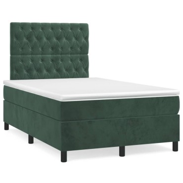 vidaXL Κρεβάτι Boxspring με Στρώμα Σκούρο Πράσινο 120x200εκ. Βελούδινο