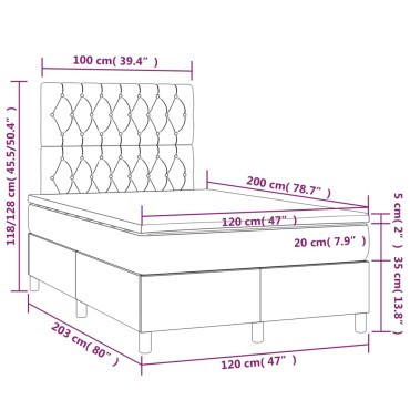 vidaXL Κρεβάτι Boxspring με Στρώμα Σκούρο Πράσινο 120x200εκ. Βελούδινο