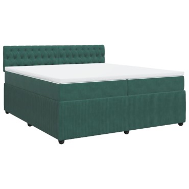 vidaXL Κρεβάτι Boxspring με Στρώμα Σκούρο Πράσινο 200x200εκ. Βελούδινο