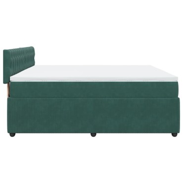 vidaXL Κρεβάτι Boxspring με Στρώμα Σκούρο Πράσινο 200x200εκ. Βελούδινο
