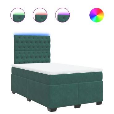vidaXL Κρεβάτι Boxspring με Στρώμα Σκούρο Πράσινο 120x200εκ. Βελούδινο
