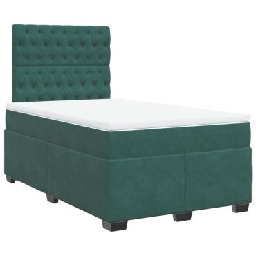 vidaXL Κρεβάτι Boxspring με Στρώμα Σκούρο Πράσινο 120x200εκ. Βελούδινο