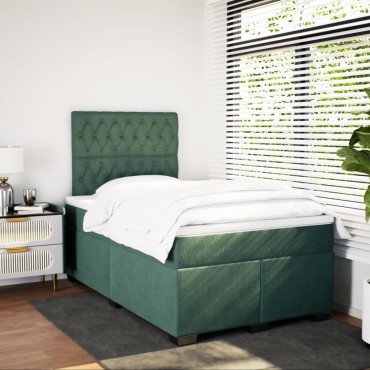 vidaXL Κρεβάτι Boxspring με Στρώμα Σκούρο Πράσινο 120x200εκ. Βελούδινο