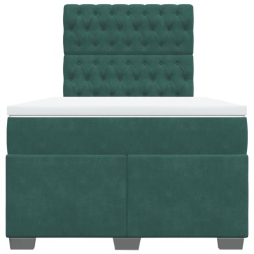 vidaXL Κρεβάτι Boxspring με Στρώμα Σκούρο Πράσινο 120x200εκ. Βελούδινο