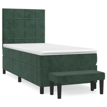 vidaXL Κρεβάτι Boxspring με Στρώμα Σκούρο Πράσινο 100x200εκ. Βελούδινο