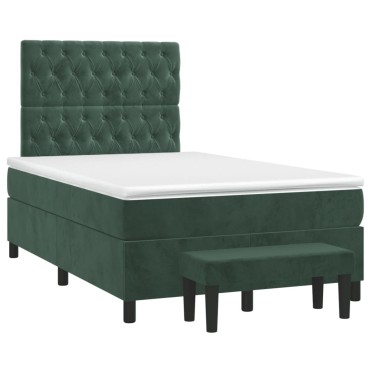 vidaXL Κρεβάτι Boxspring με Στρώμα Σκούρο Πράσινο 120x200εκ. Βελούδινο