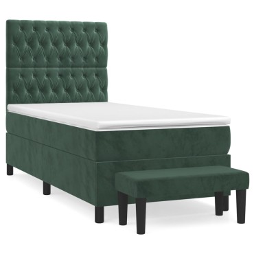 vidaXL Κρεβάτι Boxspring με Στρώμα Σκούρο Πράσινο 90x190 εκ. Βελούδινο