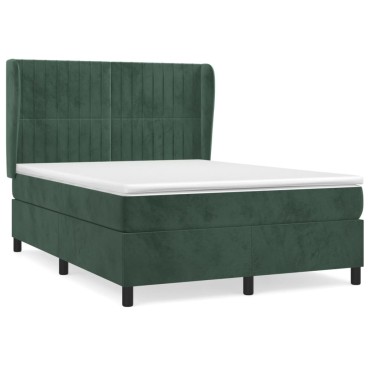 vidaXL Κρεβάτι Boxspring με Στρώμα Σκούρο Πράσινο 140x200εκ. Βελούδινο