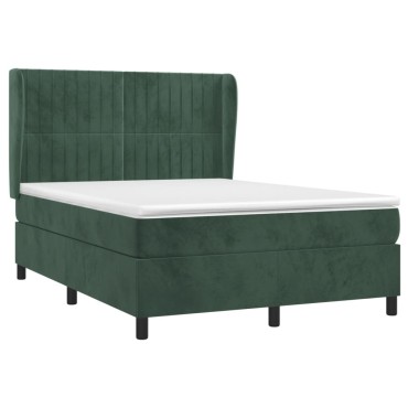 vidaXL Κρεβάτι Boxspring με Στρώμα Σκούρο Πράσινο 140x200εκ. Βελούδινο